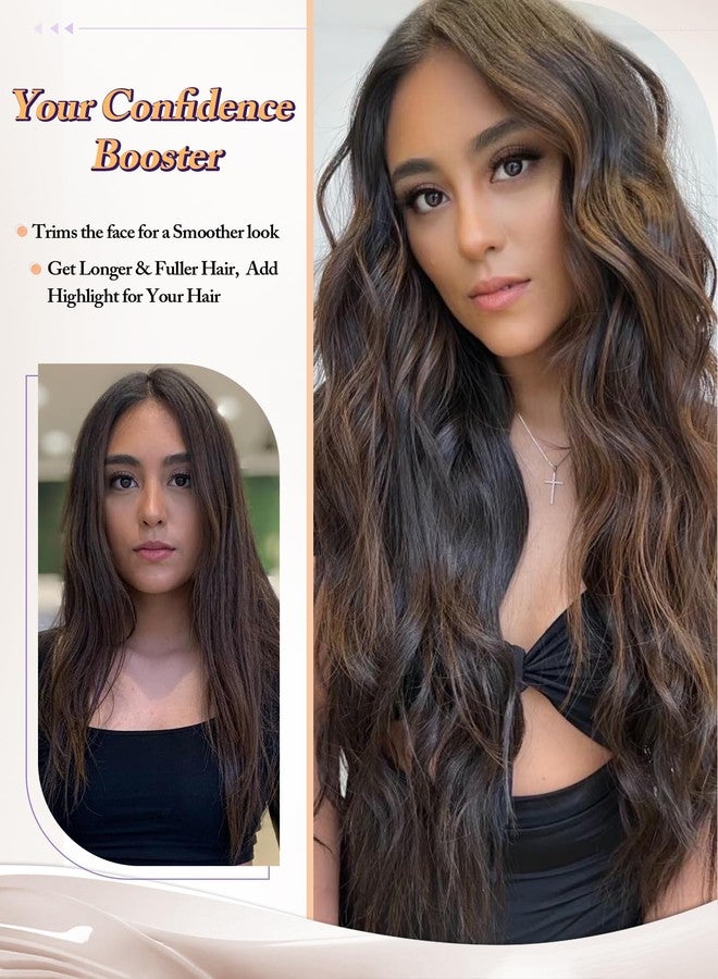 PANEWAY Hair Topper 20 Inch Synthetic Wavy Clip-In Topper for Daily Wear, Instant Volume & Length, Breathable for All-Day Comfort, Perfect for Thinning Hair (Brunette Brown Balayge with Dark Root) - Image 4